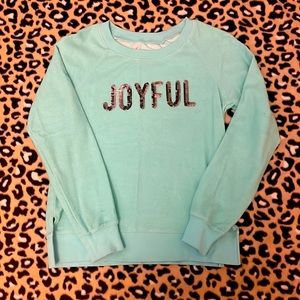 Mint green “Joyful” terry cloth sweat shirt, sz. S